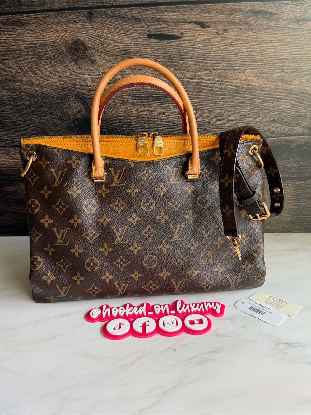 Authentic Louis Vuitton Pallas MM Saffron Yellow & Monogram 2 Way Handbag EUC